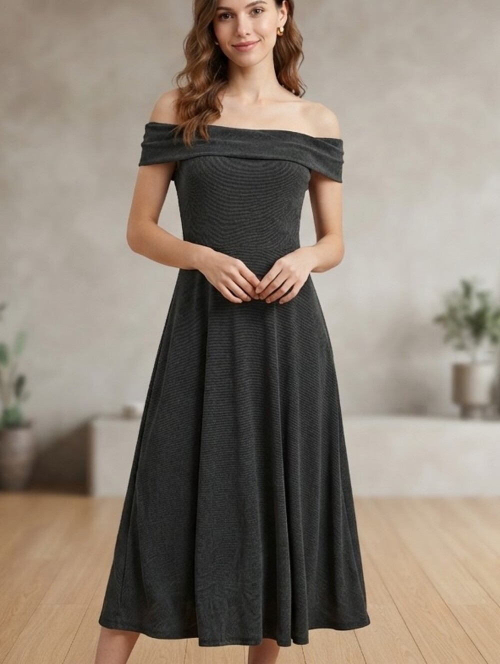 BRAND NEW w/TAGS Who What Wear Over Off-Shoulder Dark Green Midi Dress Sz M